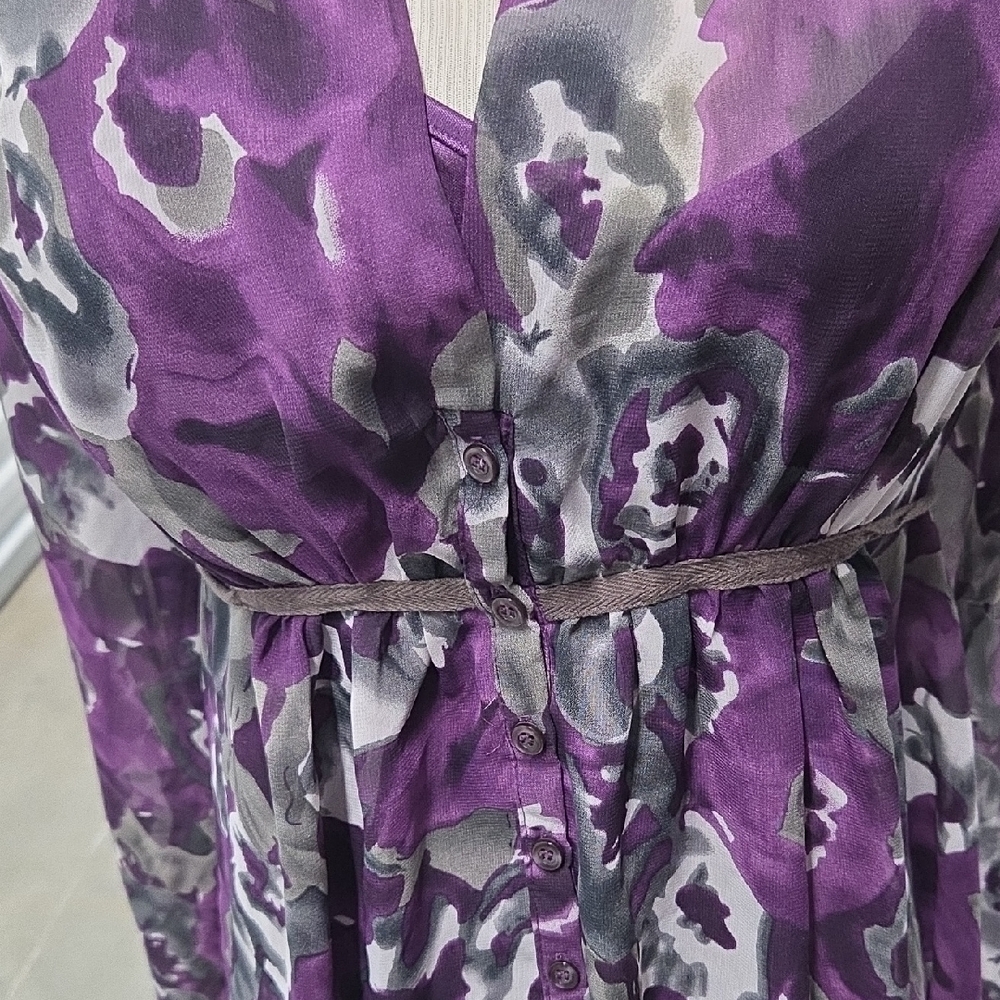 Avon Purple Gray Floral Long-Sleeve Blouse - Picture 2 of 6